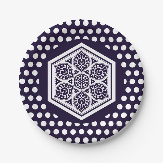 Assiettes En Carton Oriental bleu turc Rosette Art géométrique (Devant)
