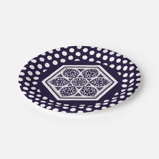 Assiettes En Carton Oriental bleu turc Rosette Art géométrique (Angle)