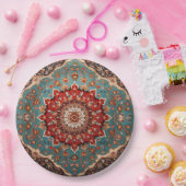 Assiettes En Carton Oriental Retro Motif Perse Rouge Crème Bleu (Fête)