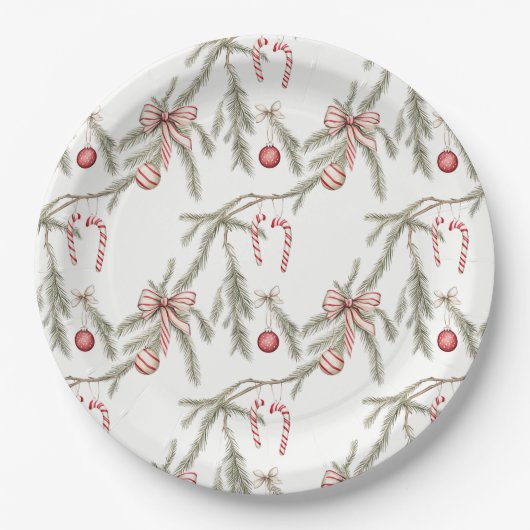 Assiettes En Carton Ornaments Pine Candy Canes Festive Christmas (Devant)