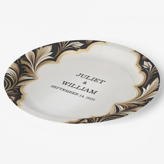 Assiettes En Carton Ornat Retro Arabe Exotique Bold Mariage damassé (Angle)