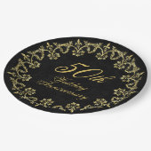 Assiettes En Carton Ornate Gold sur Black 50e anniversaire Mariage (Angle)