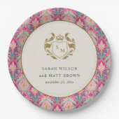 Assiettes En Carton Ornate Hot Pink Gold Classy Floral Laurel Mariage (Devant)
