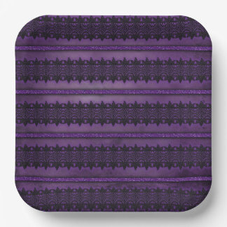 ASSIETTES EN CARTON ORNATE PURPLE LACE REGARDER MOTIFS