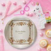 Assiettes En Carton Orné Or de la Partie Rectangle Fleurs Dimond brill (Fête)