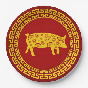 Assiettes En Carton Ornement de porc du Nouvel An chinois