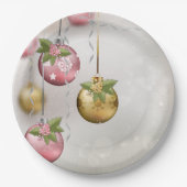 Assiettes En Carton Ornements Chic Rose Argent Or Holly Glow (Devant)