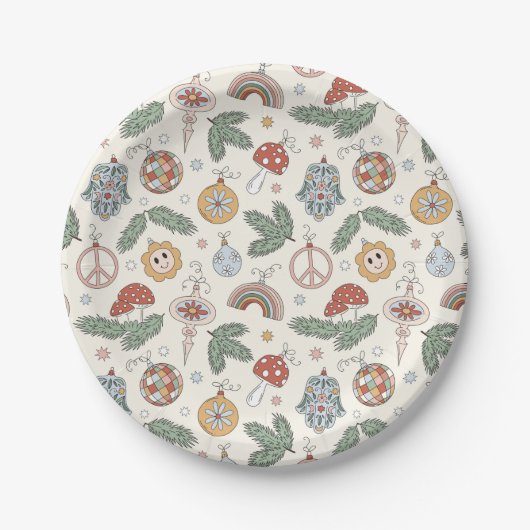 Assiettes En Carton Ornements de Noël anciens et panneaux de paix (Devant)