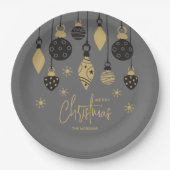 Assiettes En Carton Ornements de Noël chic sur gris (Devant)