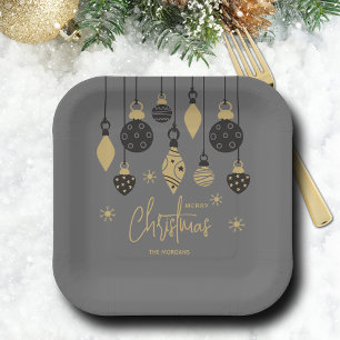 Assiettes En Carton Ornements de Noël chic sur gris