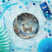 Assiettes En Carton Ornements de Noël des rennes d'or Ciel bleu (Fête)