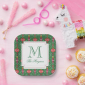 Assiettes En Carton Ornements de Noël festifs Monogramme (Fête)