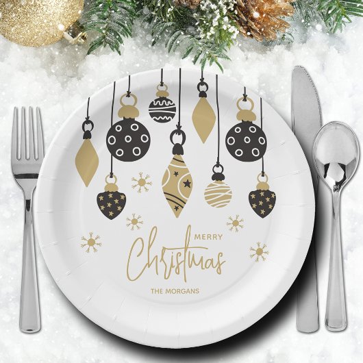 Assiettes En Carton Ornements de Noël noir et or chic