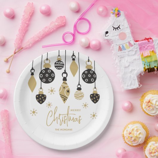 Assiettes En Carton Ornements de Noël noir et or chic (Fête)