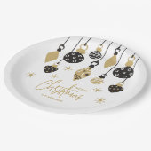 Assiettes En Carton Ornements de Noël noir et or chic (Angle)
