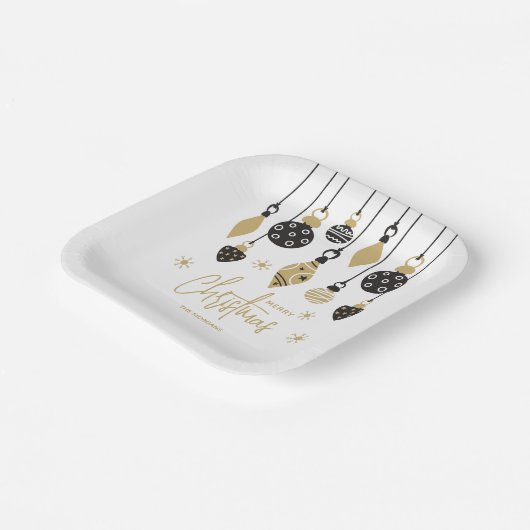 Assiettes En Carton Ornements de Noël noir et or chic (Angulaire)