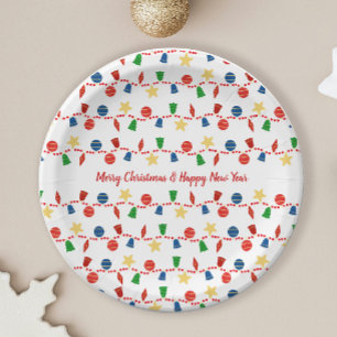 Assiettes En Carton Ornements de Noël rétro avec guirlande rouge