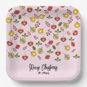 Assiettes En Carton Ornements de Noël Verdure festive Rose    