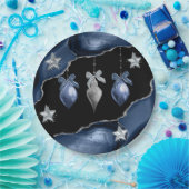 Assiettes En Carton Ornements en bleu/argent de Noël sur l'art du viei (Fête)