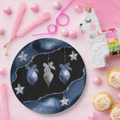 Assiettes En Carton Ornements en bleu/argent de Noël sur l'art du viei (Fête)