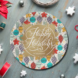 Assiettes En Carton Ornements vintages Gold Faux Foil Holiday<br><div class="desc">Joyeuses fêtes en lettrage blanc chic sur une tache de fausse feuille d'or sur un arrière - plan d'ornements vintage d'arbres de Noël,  ces plaques de papier sont également personnalisées avec votre nom. Idéal pour votre maison ou cadeau comme cadeaux. MÊME serviettes et PLUS de conceptions dans notre magasin.</div>