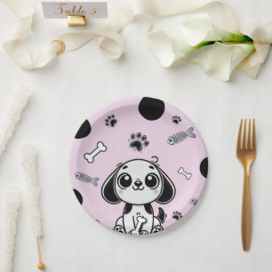 Assiettes En Carton Os à Moelle Rose et Noir pour Fête d'Anniversaire