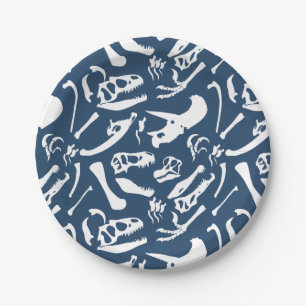Assiettes En Carton Os de dinosaure (bleus)