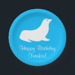 Assiettes En Carton Otarie de turquoise d'anniversaire 4Frankie (nom)<br><div class="desc">Vous aimerez notre conception bleue d'otarie d'anniversaire ! Fait pour aller avec nos serviettes de papier et tasses de papier de la même chose concevez !</div>