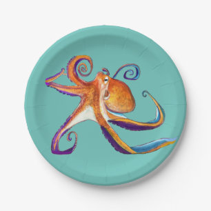 Assiettes En Carton Otopus vie marine aquarelle art