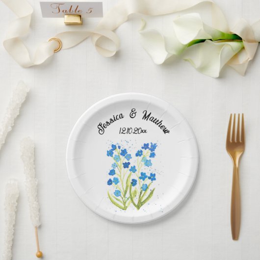 Assiettes En Carton Oubliez-moi pas Mariages d'aquarelle florale bleue (Mariage)