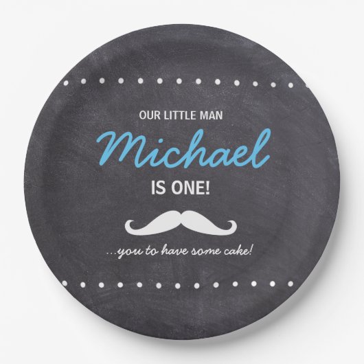 Assiettes En Carton Our Little Man is 1 Mustache have cake custom (Devant)