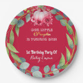 Assiettes En Carton Our Little Pumpkin 1st Birthday Green Wreath Pink (Devant)