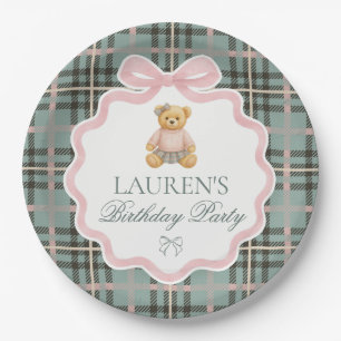 Assiettes En Carton Ours à nœud papillon rose Coquette Plaid Anniversa