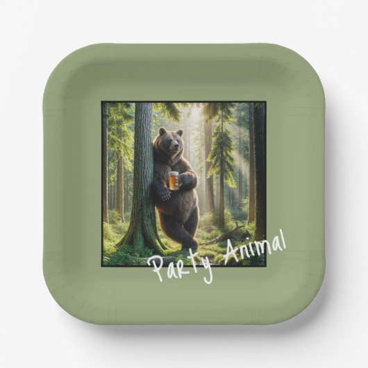 Assiettes En Carton Ours avec bière d'anniversaire (Recto)