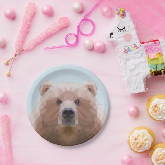 Assiettes En Carton Ours bleu marron géométrique mignon (Fête)