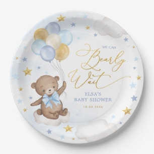 Assiettes En Carton Ours bleu or avec ballons Nuages Etoiles Garçon B