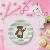 Assiettes En Carton Ours Brown Bois mignon; Grandes Vert Sage (Fête)