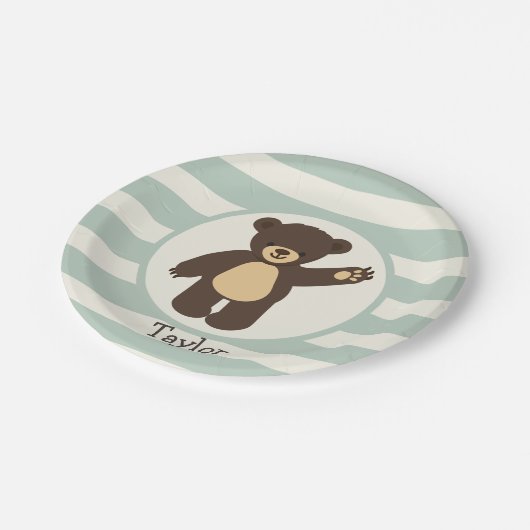 Assiettes En Carton Ours Brown Bois mignon; Grandes Vert Sage (Angle)