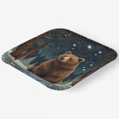 Assiettes En Carton Ours brun rétro paysage d'hiver de minuit (Angulaire)