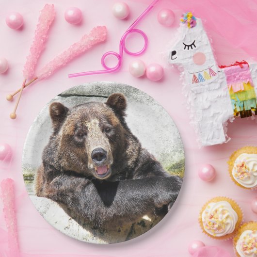 Assiettes En Carton ours d'anniversaire souriant (Fête)