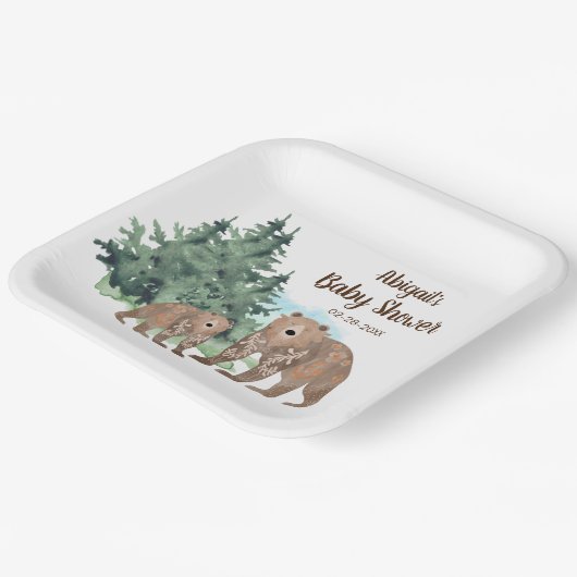 Assiettes En Carton Ours de bois Baby shower d'aquarelle neutre (Angulaire)