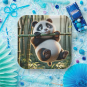 Assiettes En Carton Ours de panda accroché à une branche de bambou (Fête)