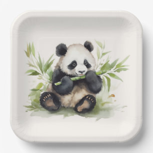 Assiettes En Carton Ours de panda avec bambou