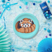 Assiettes En Carton Ours de Panda rouge turquoise (Fête)