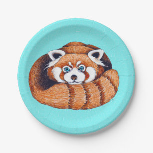 Assiettes En Carton Ours de Panda rouge turquoise