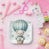 ASSIETTES EN CARTON OURS DE TEDDDY AVEC BALLON VERT PASTEL (Fête)