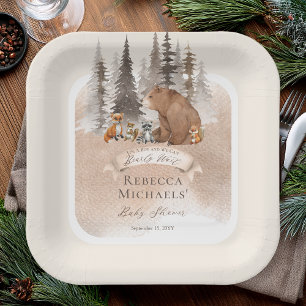 Assiettes En Carton Ours des bois  Animaux Baby shower Bearly Wait Boy