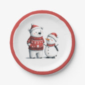 Assiettes En Carton Ours d'hiver rouge et neige | Winter Wonderland (Devant)