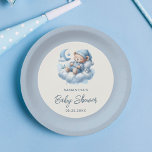 Assiettes En Carton Ours dormant sur le nuage bleu baby shower garçon<br><div class="desc">Célébrez l'arrivée de votre petit avec cette charmante plaque en papier qui met en vedette un bébé d'aquarelle dormant tranquillement sur un nuage. La jolie illustration est encastrée dans un cadre circulaire,  entourée d'un fond bleu serein. Parfait pour ajouter une touche de fantaisie à votre fête de baby shower</div>