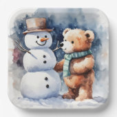 Assiettes En Carton Ours En Conduite D'Hiver Et Snowman (Recto)